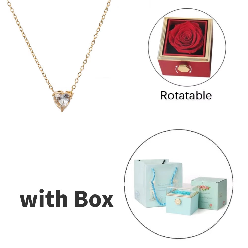 Eternal Rose Box™ – Heart Zircon Bracelet & Real Rose Flower Jewelry Gift Box for Her