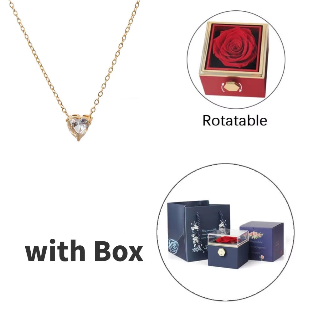 Eternal Rose Box™ – Heart Zircon Bracelet & Real Rose Flower Jewelry Gift Box for Her