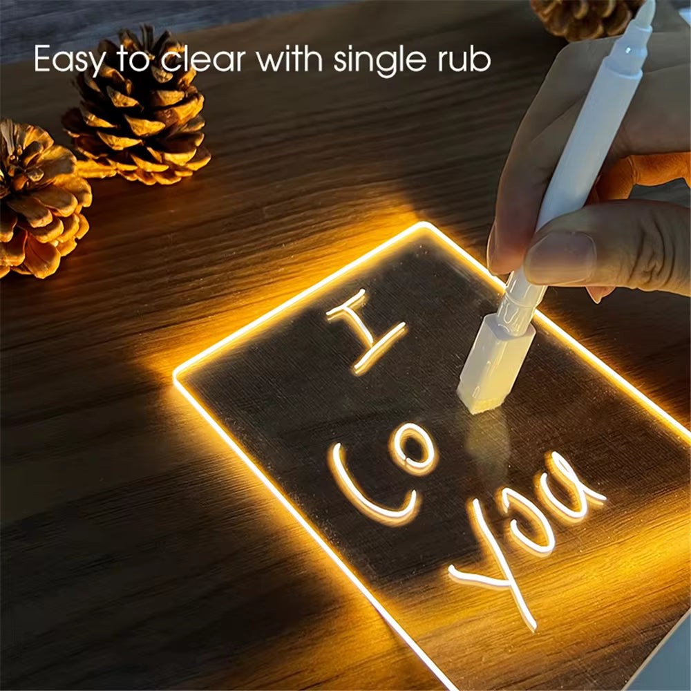 Transparent Luminous LED Night Light – USB Rechargeable Acrylic Message Board & Calendar, Erasable Desktop Ornament