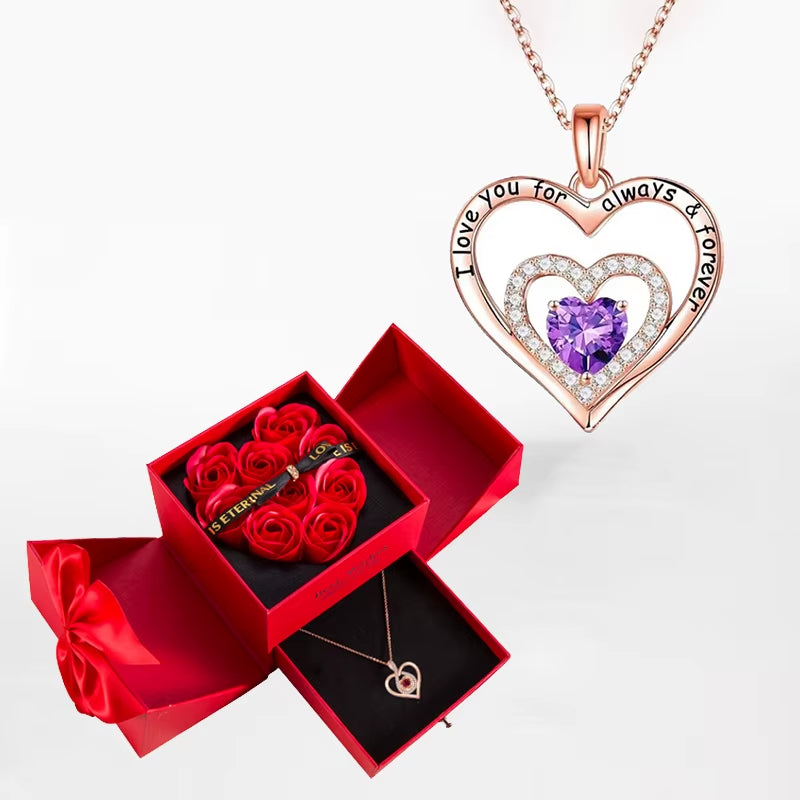 Zircon Heart™ Necklace with Double Door Rose Gift Box