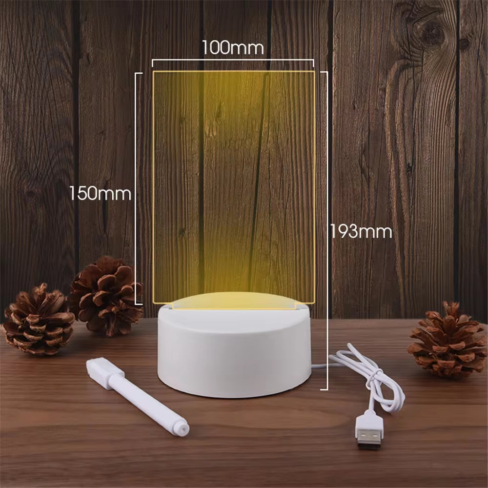 Transparent Luminous LED Night Light – USB Rechargeable Acrylic Message Board & Calendar, Erasable Desktop Ornament