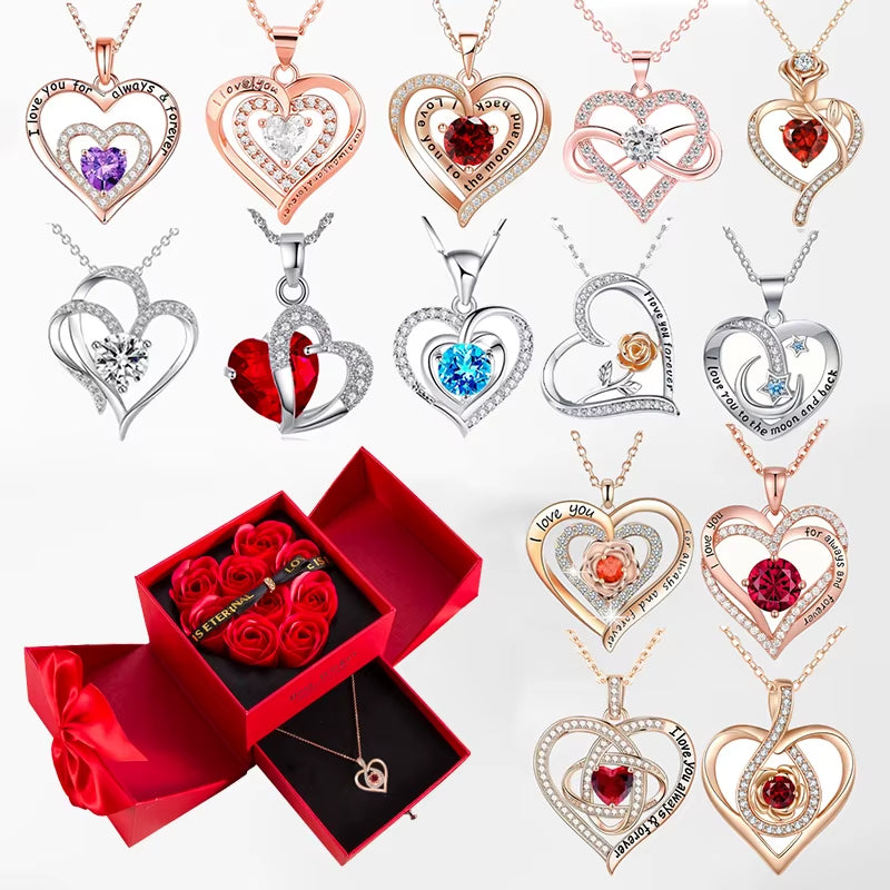 Zircon Heart™ Necklace with Double Door Rose Gift Box