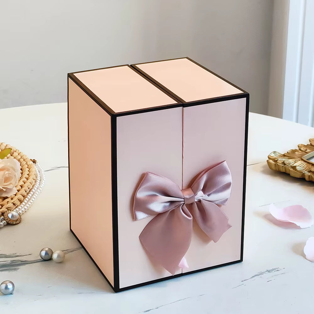 LED Soap Rose™ Flower Gift Box – Pink Double Door with Drawer for Jewelry & Lipstick Packaging