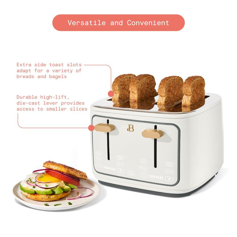 Elegant 4-Slice Toaster with Touch-Activated Display – White Icing Finish