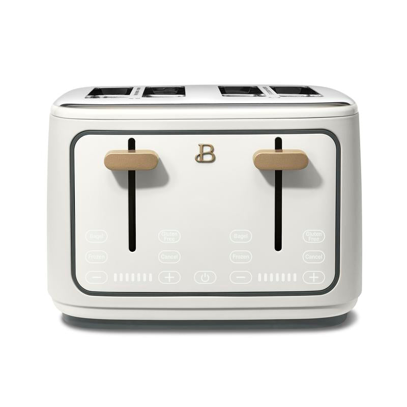 Elegant 4-Slice Toaster with Touch-Activated Display – White Icing Finish