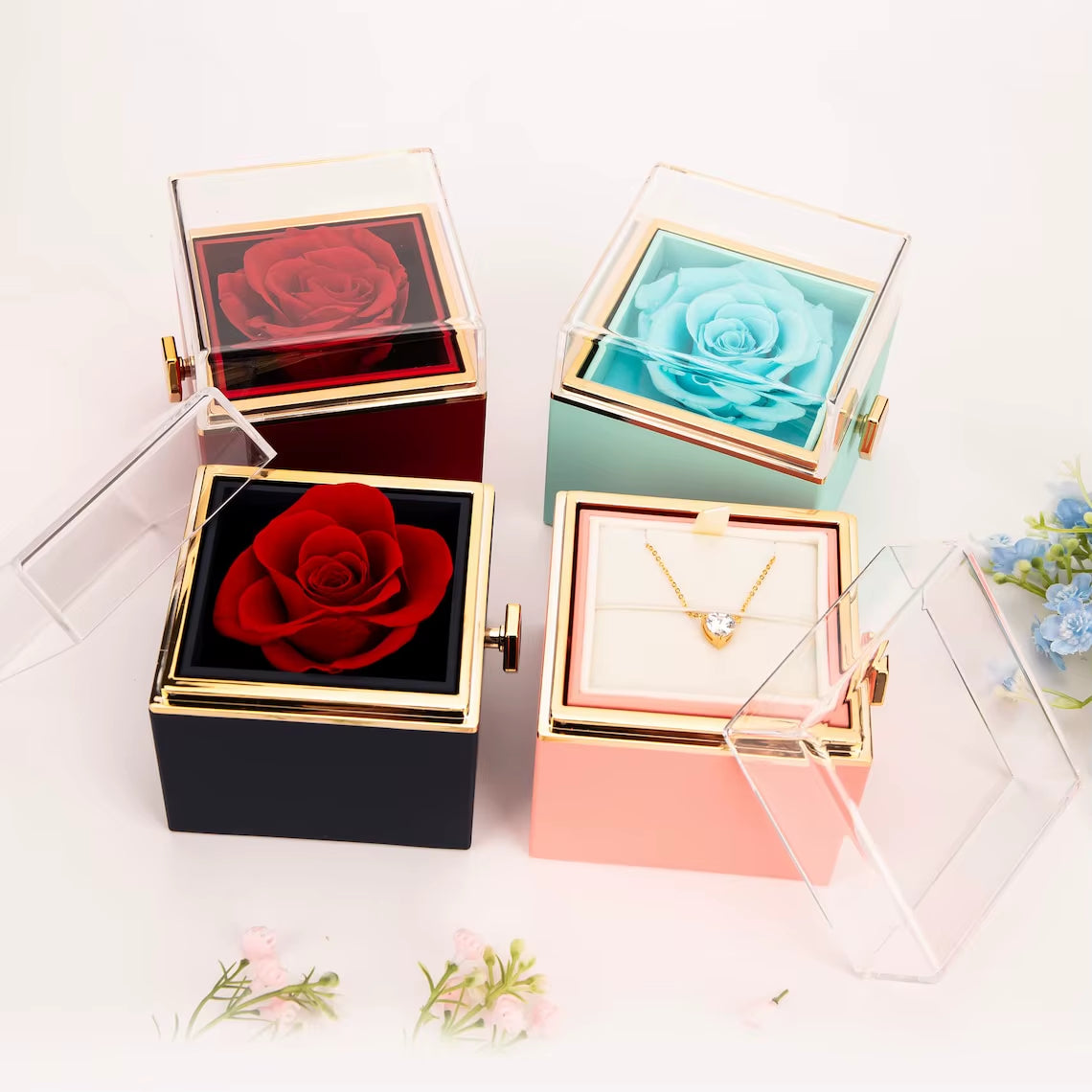 Eternal Rose Box™ – Heart Zircon Bracelet & Real Rose Flower Jewelry Gift Box for Her