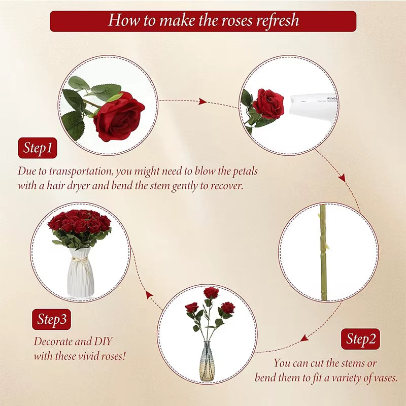 50 Pcs Velvet Rose™ Artificial Real Touch Flowers