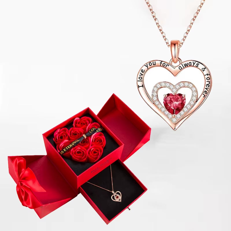 Zircon Heart™ Necklace with Double Door Rose Gift Box