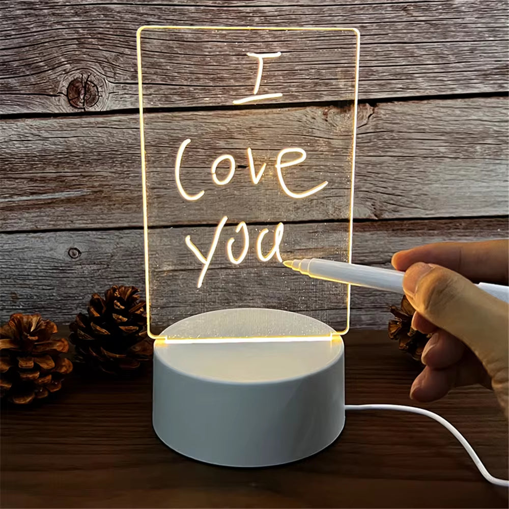 Transparent Luminous LED Night Light – USB Rechargeable Acrylic Message Board & Calendar, Erasable Desktop Ornament