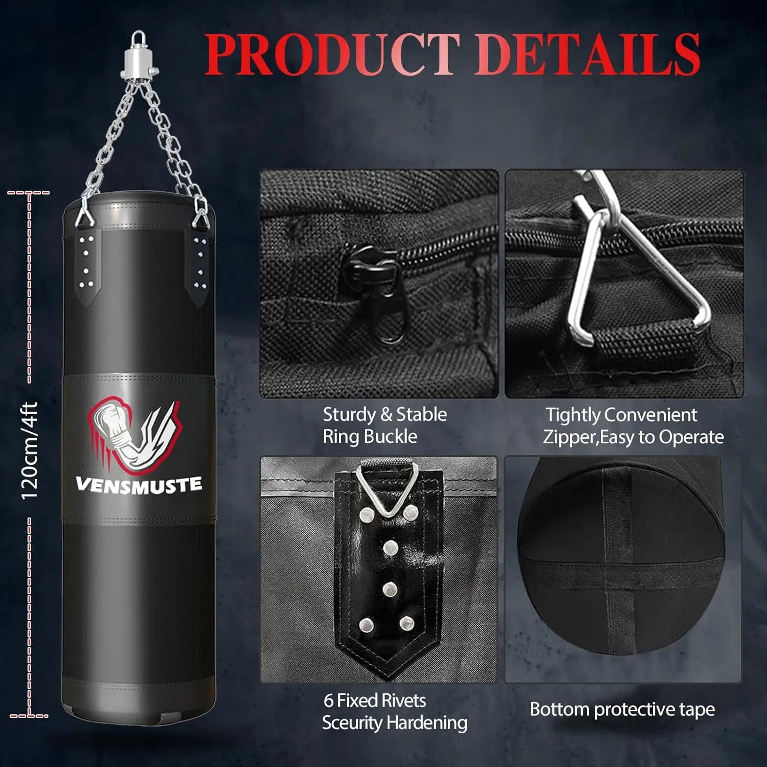 Heavy Boxing Bag Set™ – 4FT Oxford Punching Bag with Gloves, Chains & Hand Wraps for Adults