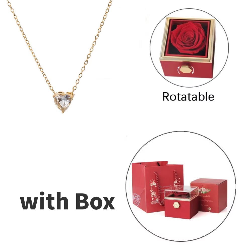 Eternal Rose Box™ – Heart Zircon Bracelet & Real Rose Flower Jewelry Gift Box for Her