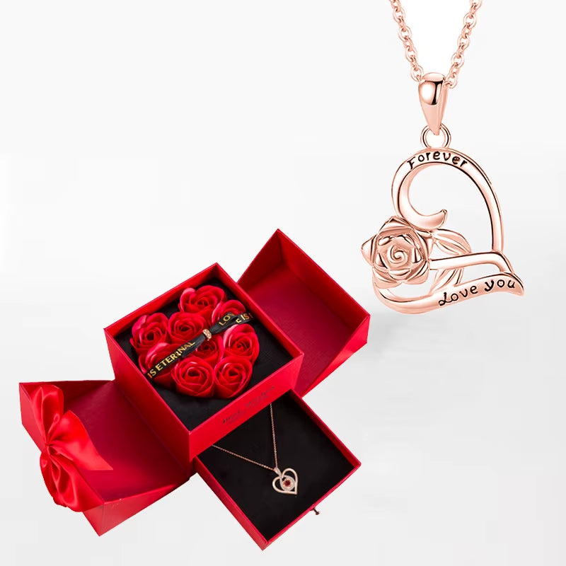 Zircon Heart™ Necklace with Double Door Rose Gift Box