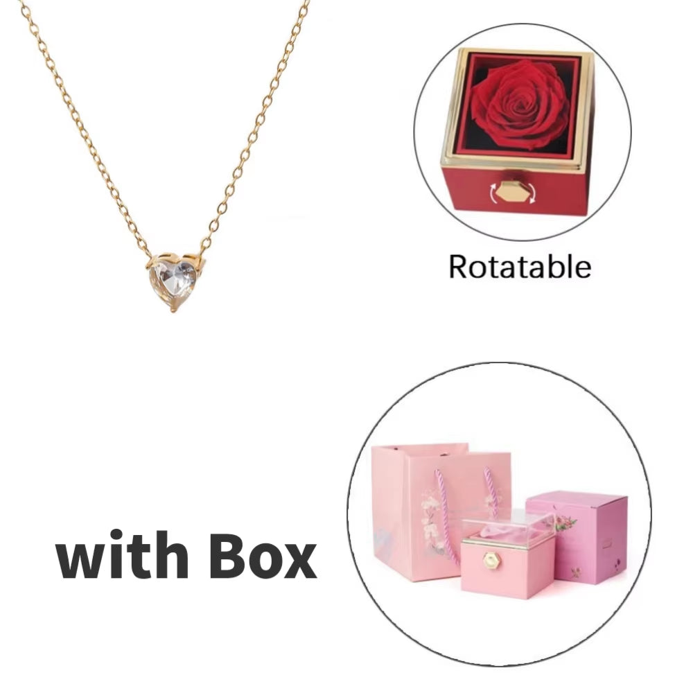 Eternal Rose Box™ – Heart Zircon Bracelet & Real Rose Flower Jewelry Gift Box for Her