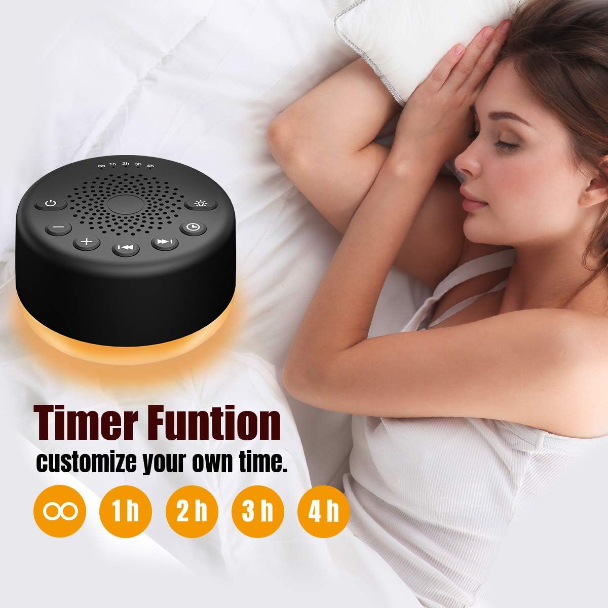 White Noise Sound Machine with 25 Soothing Sounds, Night Light, Sleep Timer, and Memory Function