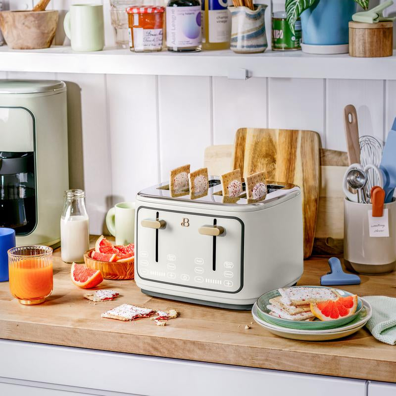 Elegant 4-Slice Toaster with Touch-Activated Display – White Icing Finish