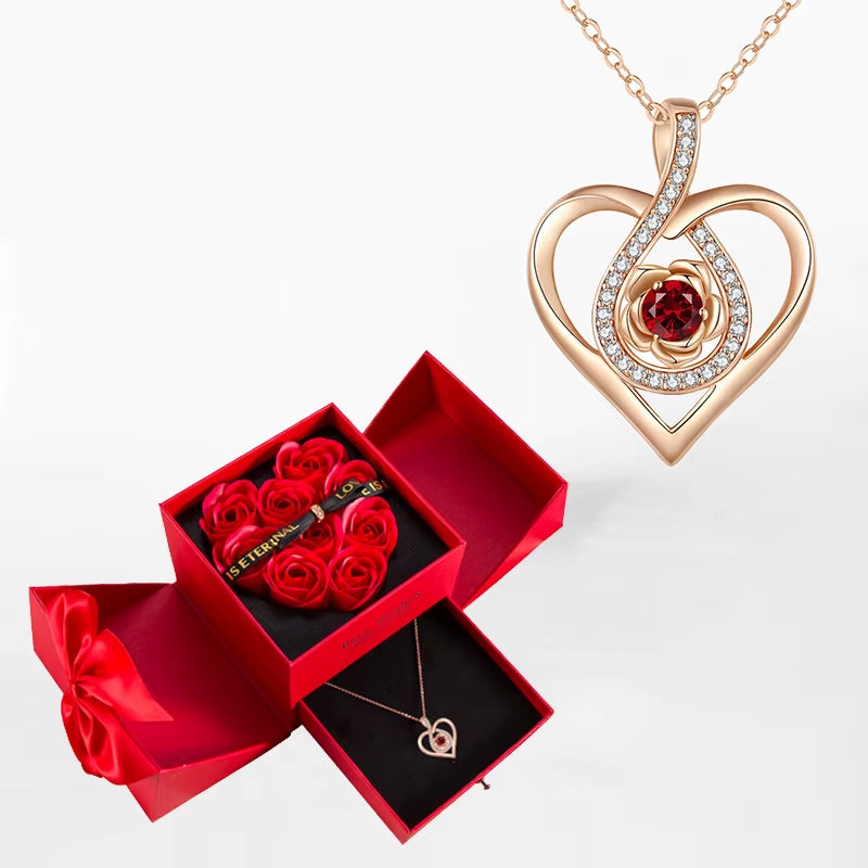 Zircon Heart™ Necklace with Double Door Rose Gift Box