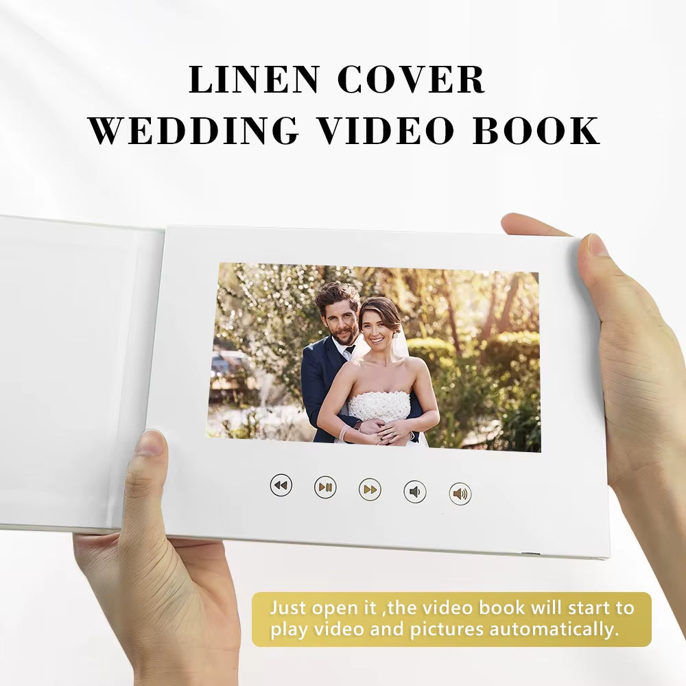 MemoryVault™ Luxury Linen-Bound Video Album – 7” Display, 4GB Storage & Rechargeable Battery