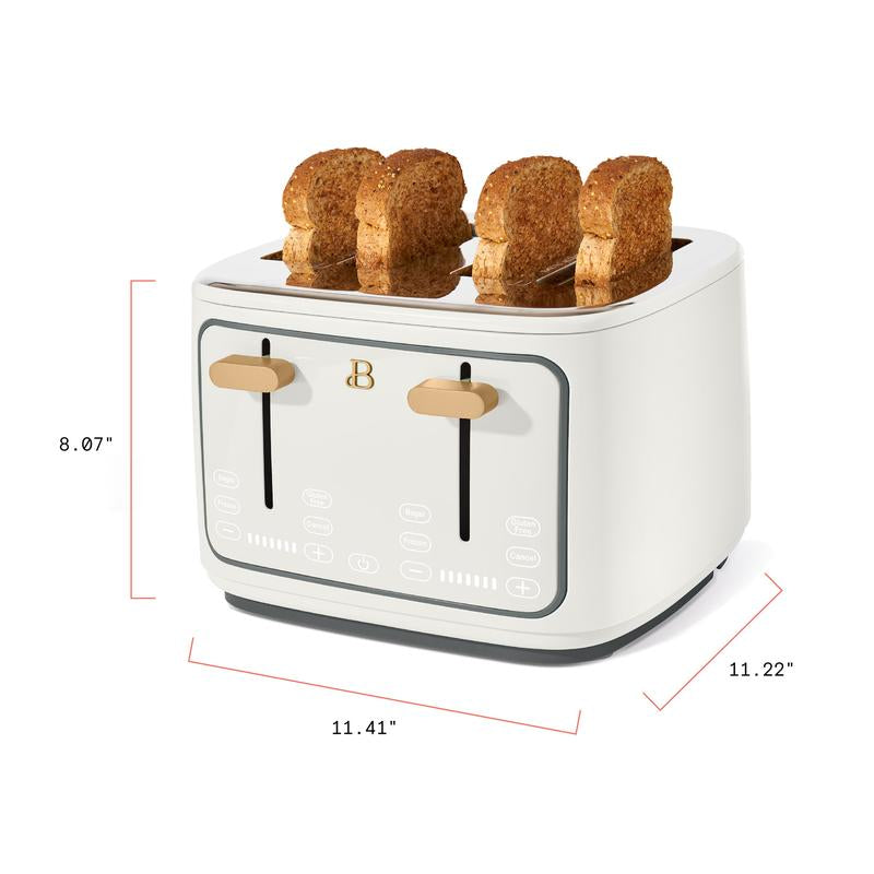 Elegant 4-Slice Toaster with Touch-Activated Display – White Icing Finish