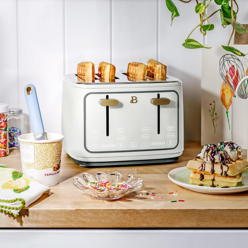 Elegant 4-Slice Toaster with Touch-Activated Display – White Icing Finish