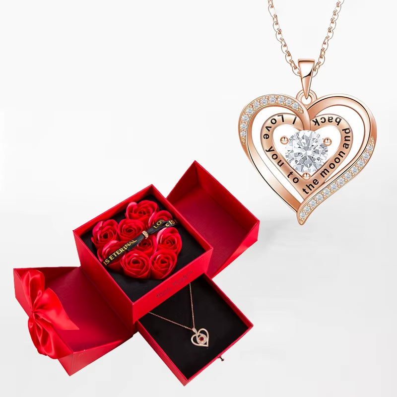 Zircon Heart™ Necklace with Double Door Rose Gift Box