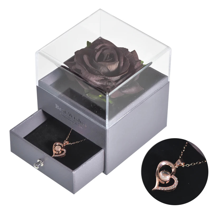 Eternal Rose™ Jewelry Box with I Love You Necklace – 100 Languages Rose Gift