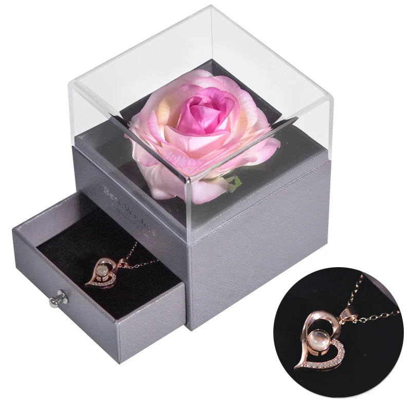 Eternal Rose™ Jewelry Box with I Love You Necklace – 100 Languages Rose Gift