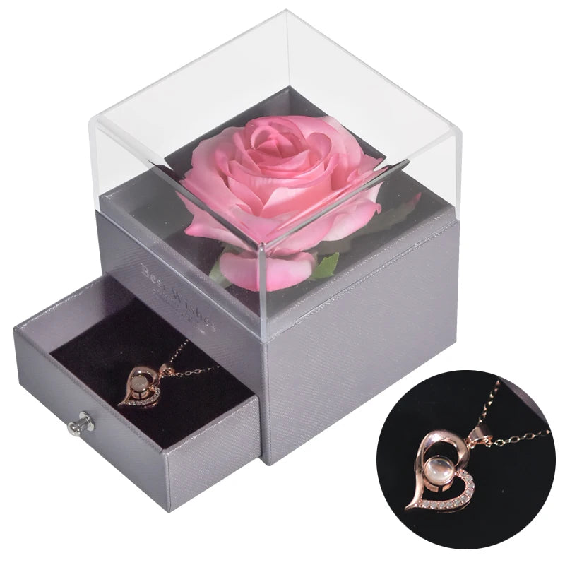 Eternal Rose™ Jewelry Box with I Love You Necklace – 100 Languages Rose Gift