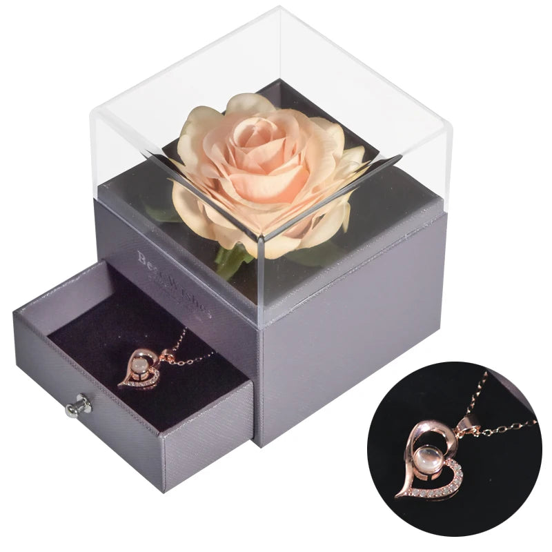 Eternal Rose™ Jewelry Box with I Love You Necklace – 100 Languages Rose Gift