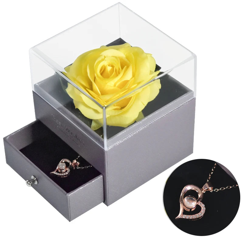 Eternal Rose™ Jewelry Box with I Love You Necklace – 100 Languages Rose Gift