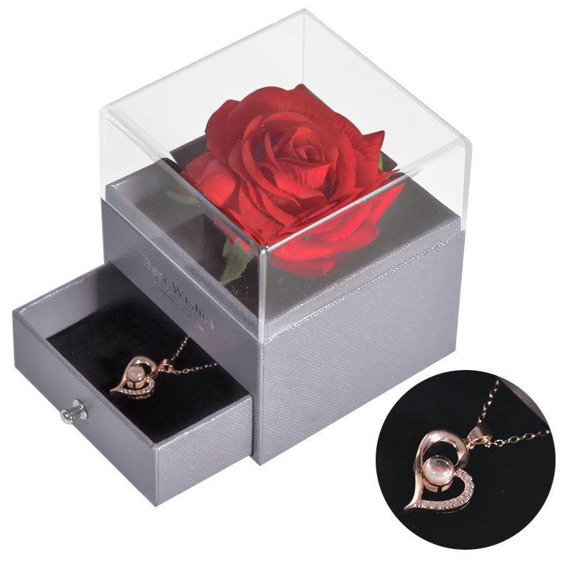 Eternal Rose™ Jewelry Box with I Love You Necklace – 100 Languages Rose Gift