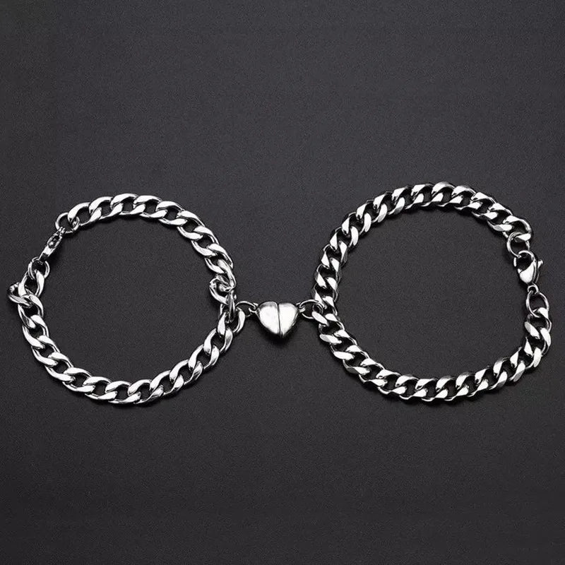 Magnetic Love™ Couple Bracelet Set – Heart Charm with Stainless Steel Magnetic Connection