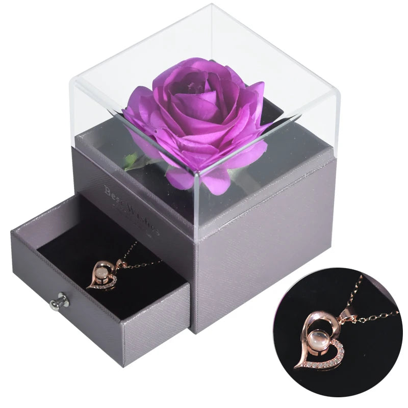 Eternal Rose™ Jewelry Box with I Love You Necklace – 100 Languages Rose Gift