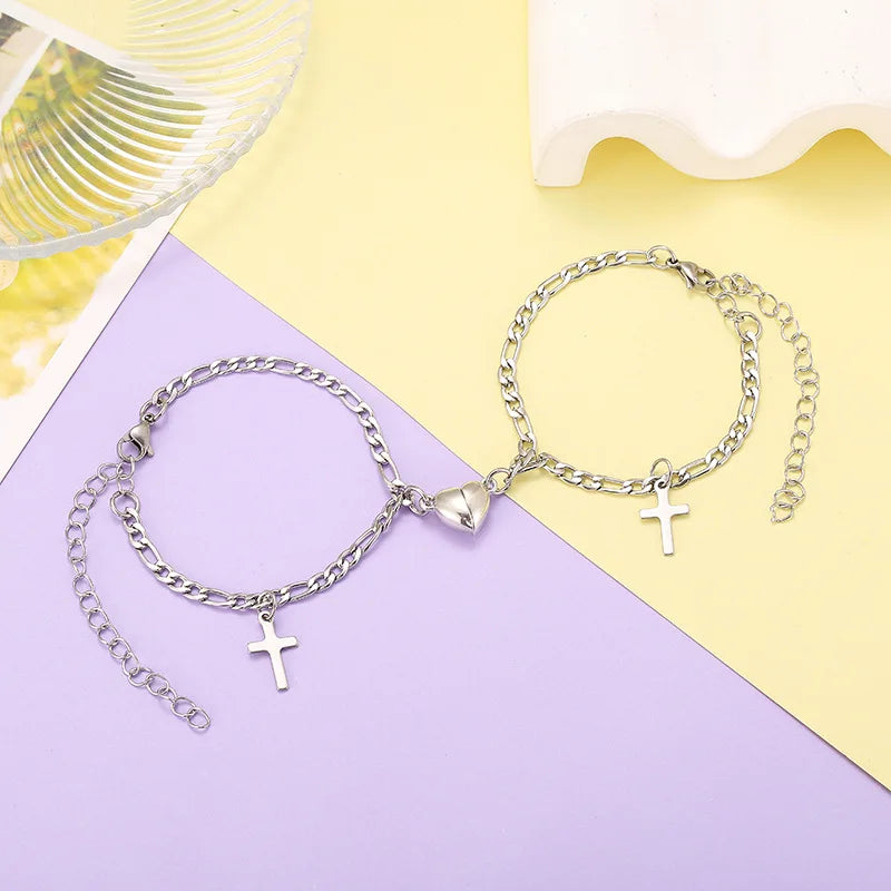 Magnetic Love™ Couple Bracelet Set – Heart Charm with Stainless Steel Magnetic Connection