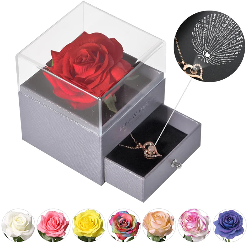 Eternal Rose™ Jewelry Box with I Love You Necklace – 100 Languages Rose Gift