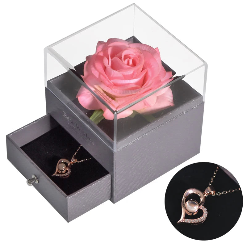 Eternal Rose™ Jewelry Box with I Love You Necklace – 100 Languages Rose Gift