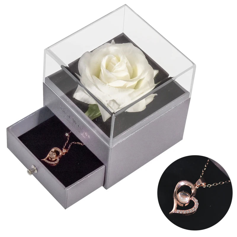 Eternal Rose™ Jewelry Box with I Love You Necklace – 100 Languages Rose Gift