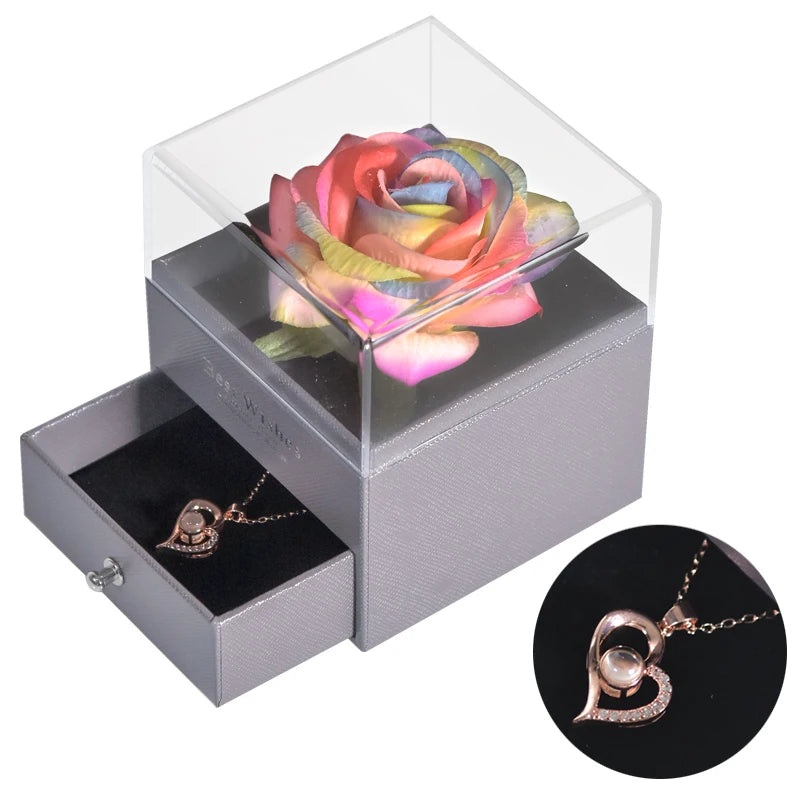 Eternal Rose™ Jewelry Box with I Love You Necklace – 100 Languages Rose Gift