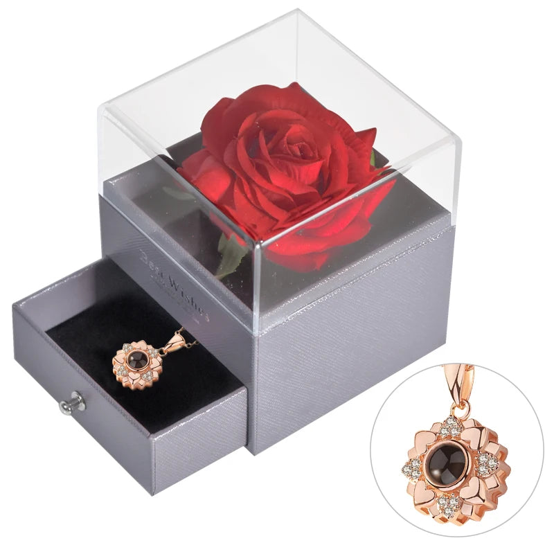 Eternal Rose™ Jewelry Box with I Love You Necklace – 100 Languages Rose Gift