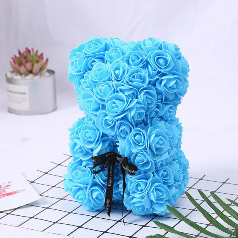 Rose Bear™ Flower Bear – Handmade Artificial Rose Bear with Clear Gift Box