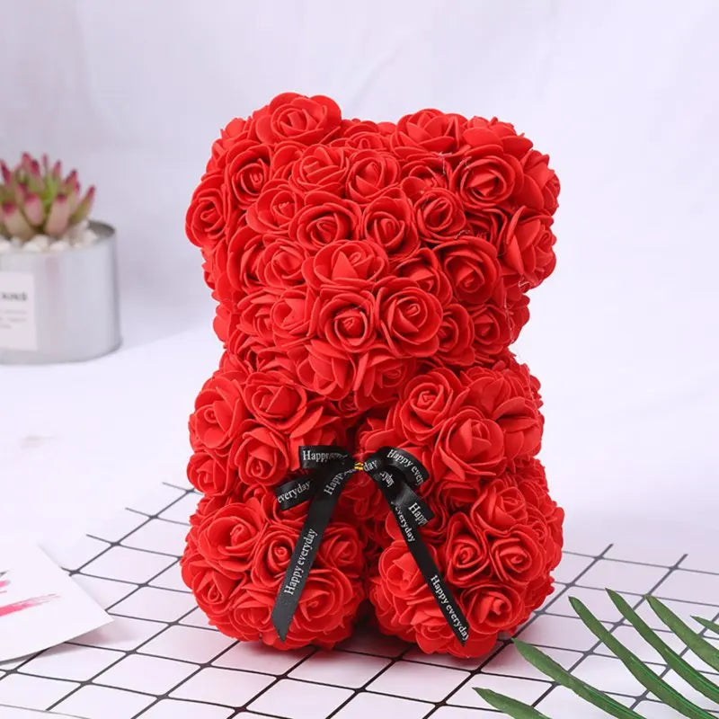 Rose Bear™ Flower Bear – Handmade Artificial Rose Bear with Clear Gift Box