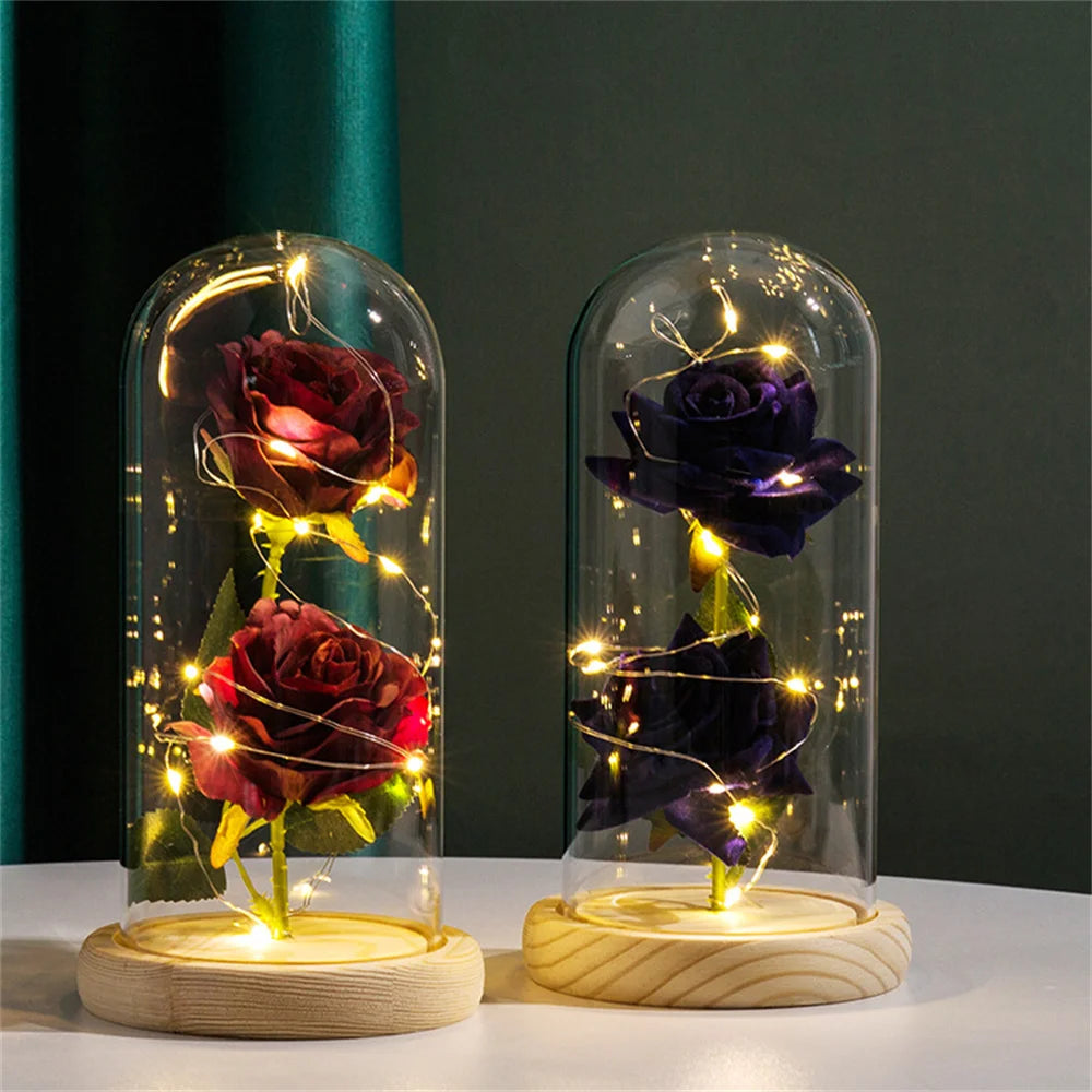 Eternal Red Rose™ in LED Glass Dome – Gold Foil Flower