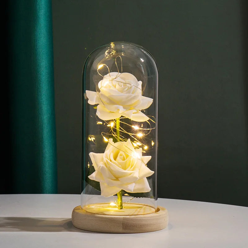 Eternal Red Rose™ in LED Glass Dome – Gold Foil Flower