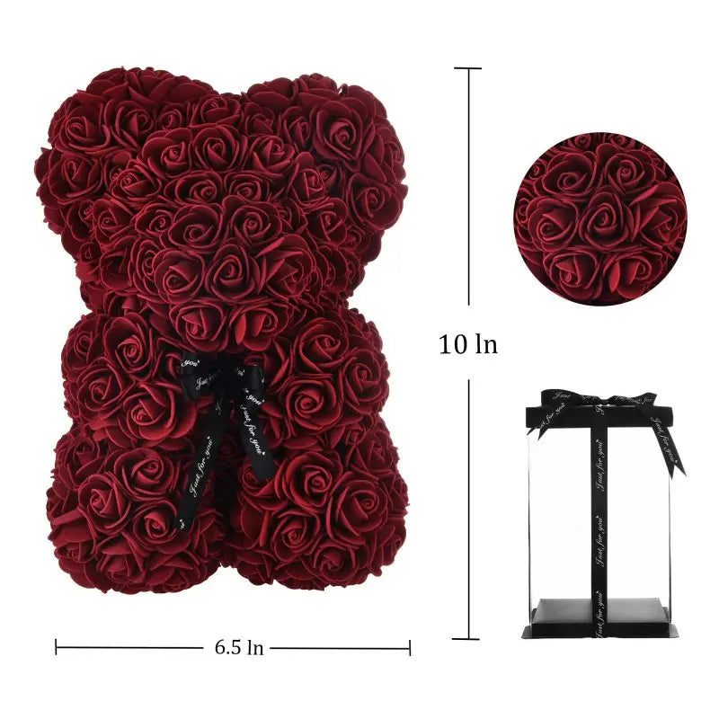 Rose Bear™ Flower Bear – Handmade Artificial Rose Bear with Clear Gift Box