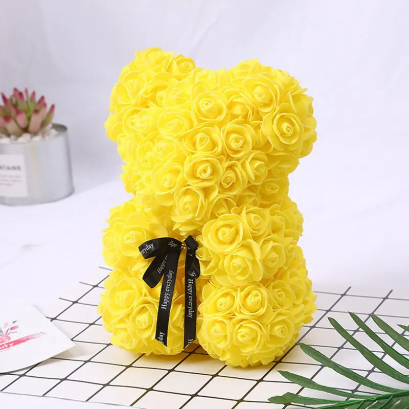 Rose Bear™ Flower Bear – Handmade Artificial Rose Bear with Clear Gift Box