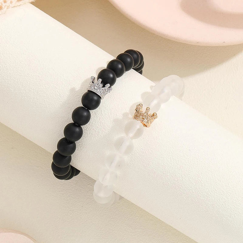 Luminous Crown™ Couple Bracelet Set – Handmade Adjustable Bead String Jewelry