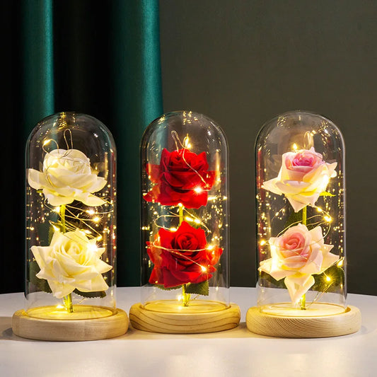 Eternal Red Rose™ in LED Glass Dome – Gold Foil Flower