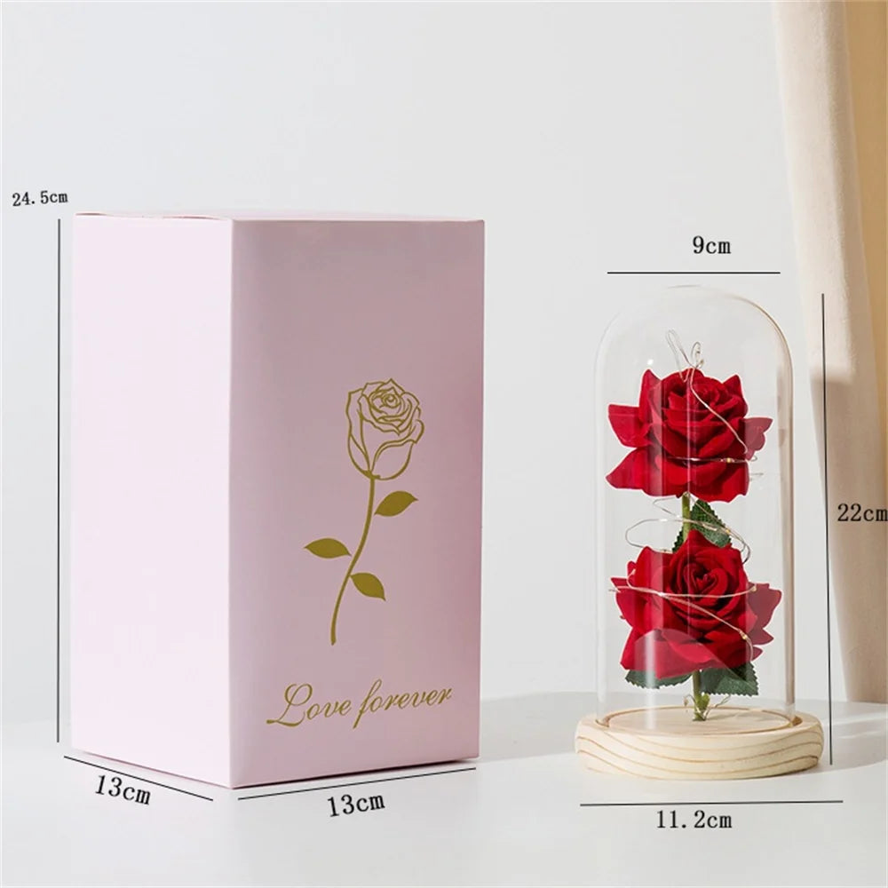 Eternal Red Rose™ in LED Glass Dome – Gold Foil Flower