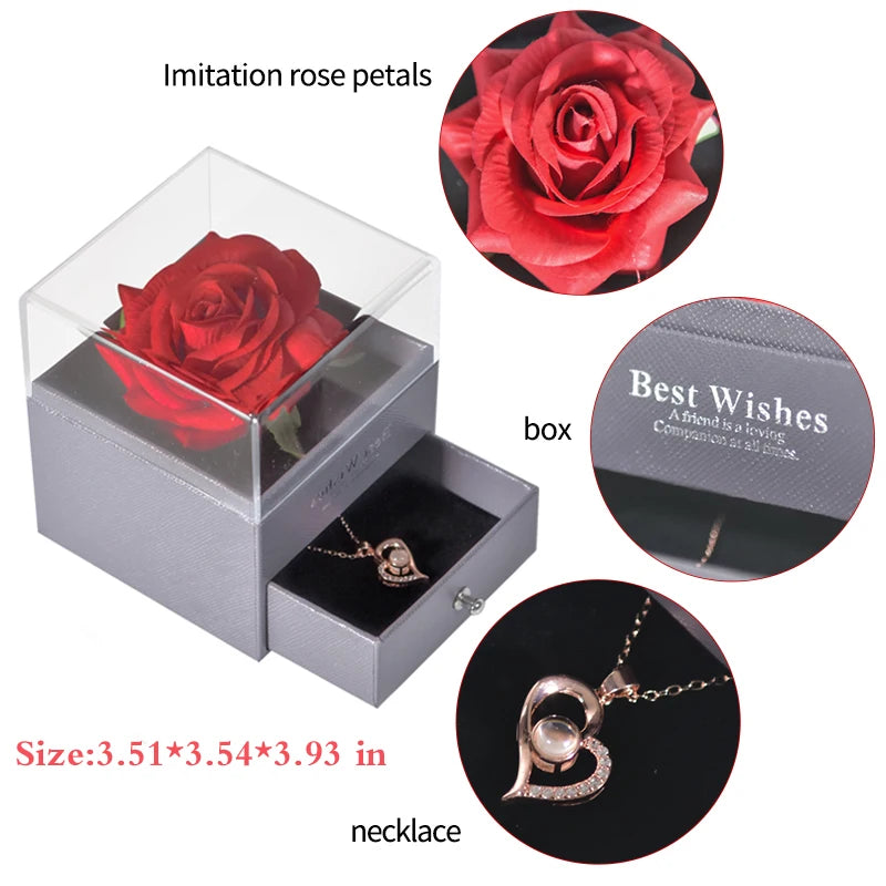 Eternal Rose™ Jewelry Box with I Love You Necklace – 100 Languages Rose Gift