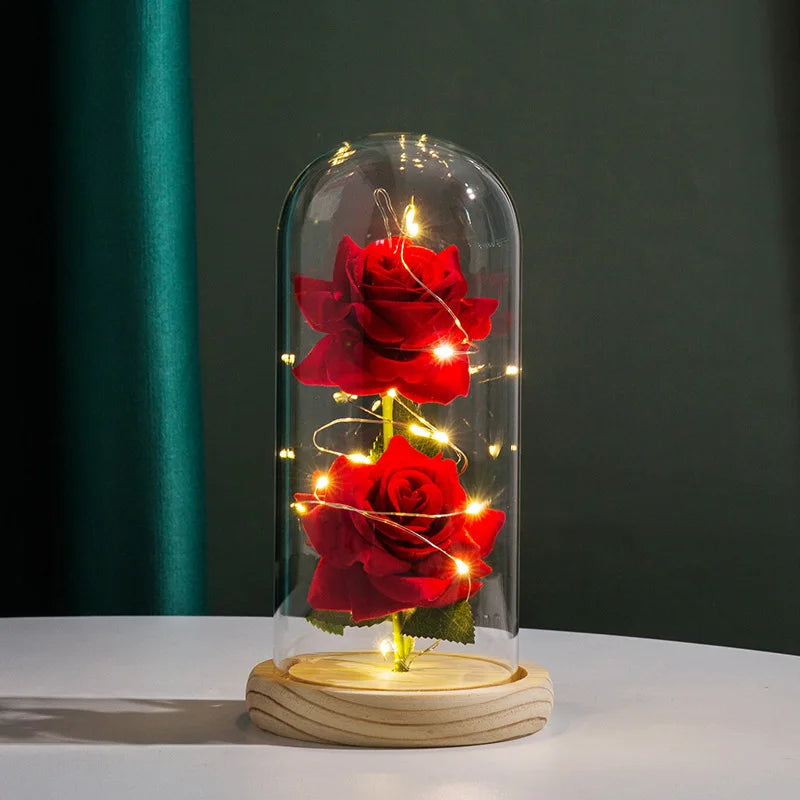 Eternal Red Rose™ in LED Glass Dome – Gold Foil Flower