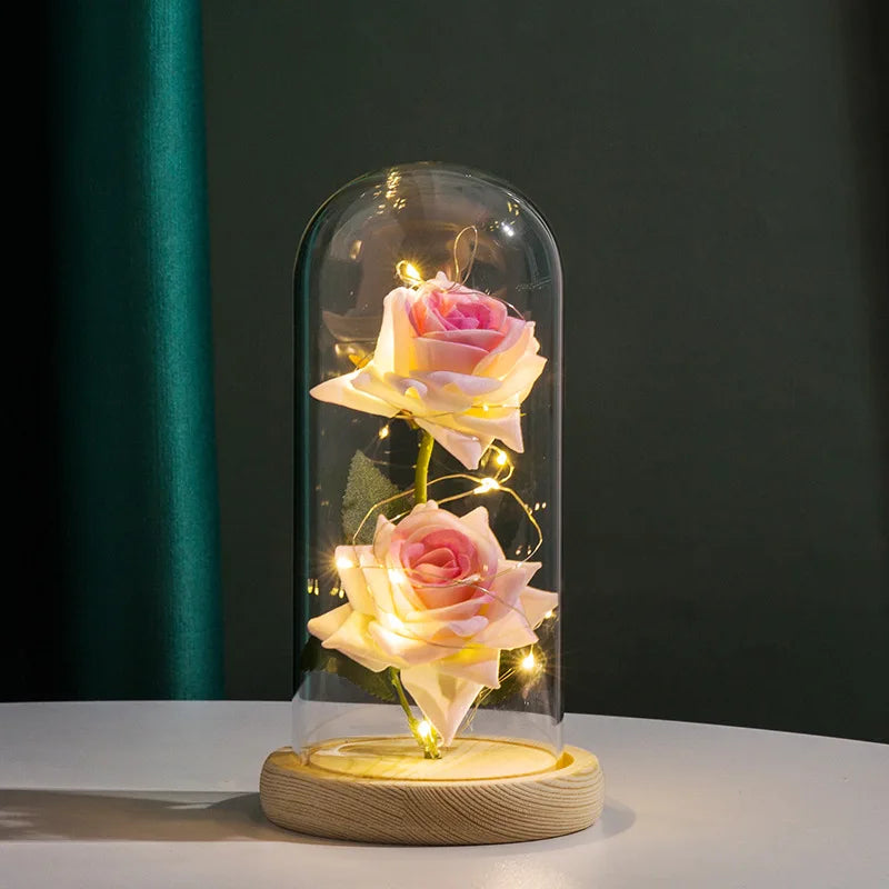 Eternal Red Rose™ in LED Glass Dome – Gold Foil Flower